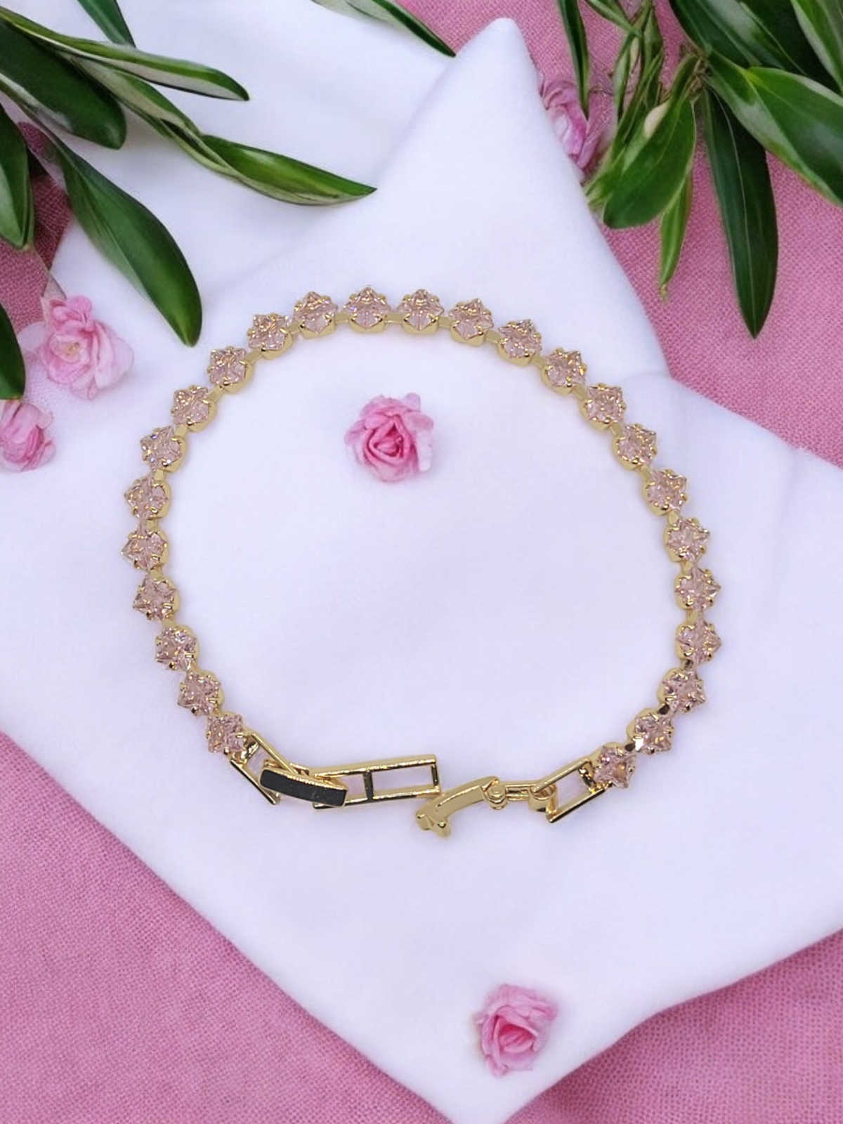 Pink 18k Gold plated tennis bracelet