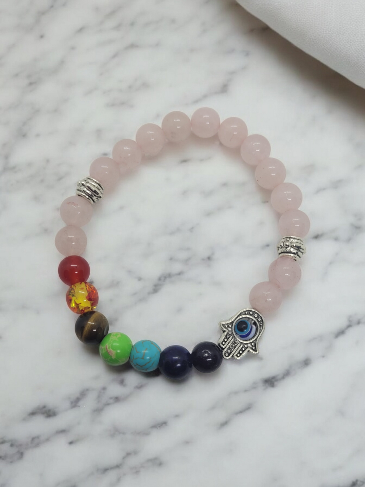 Pink beaded evil eye bracelet