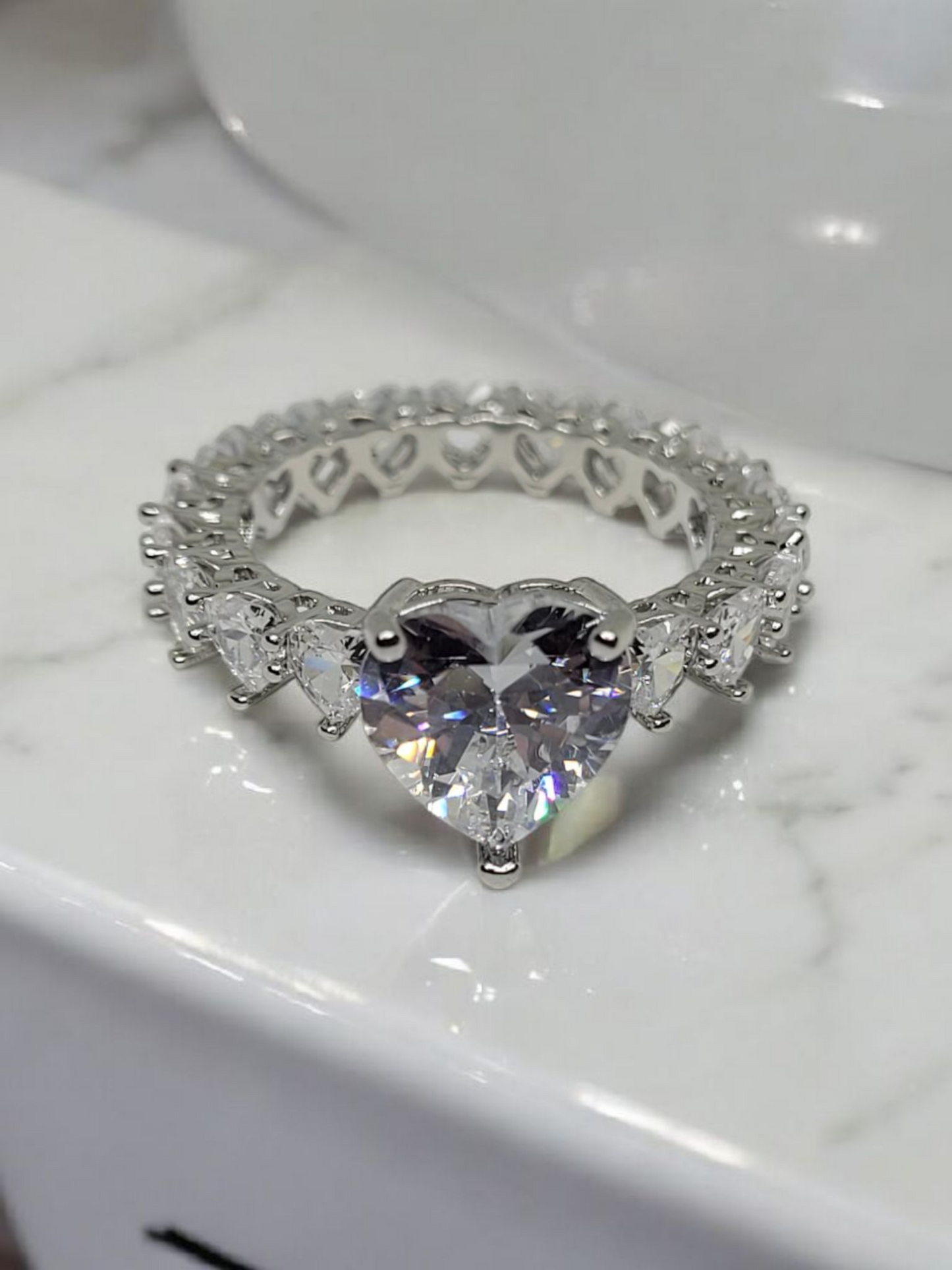 Pink & Silver heart 18k Gold & Silver Plated Ring