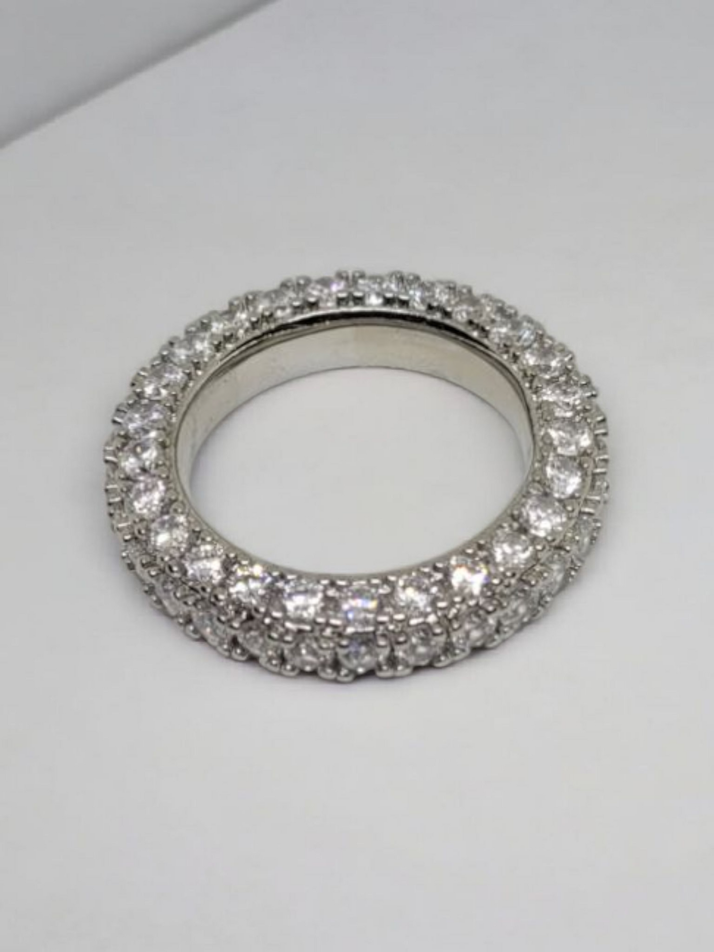 Cubic zirconia blinged out ring 18k sliver plated