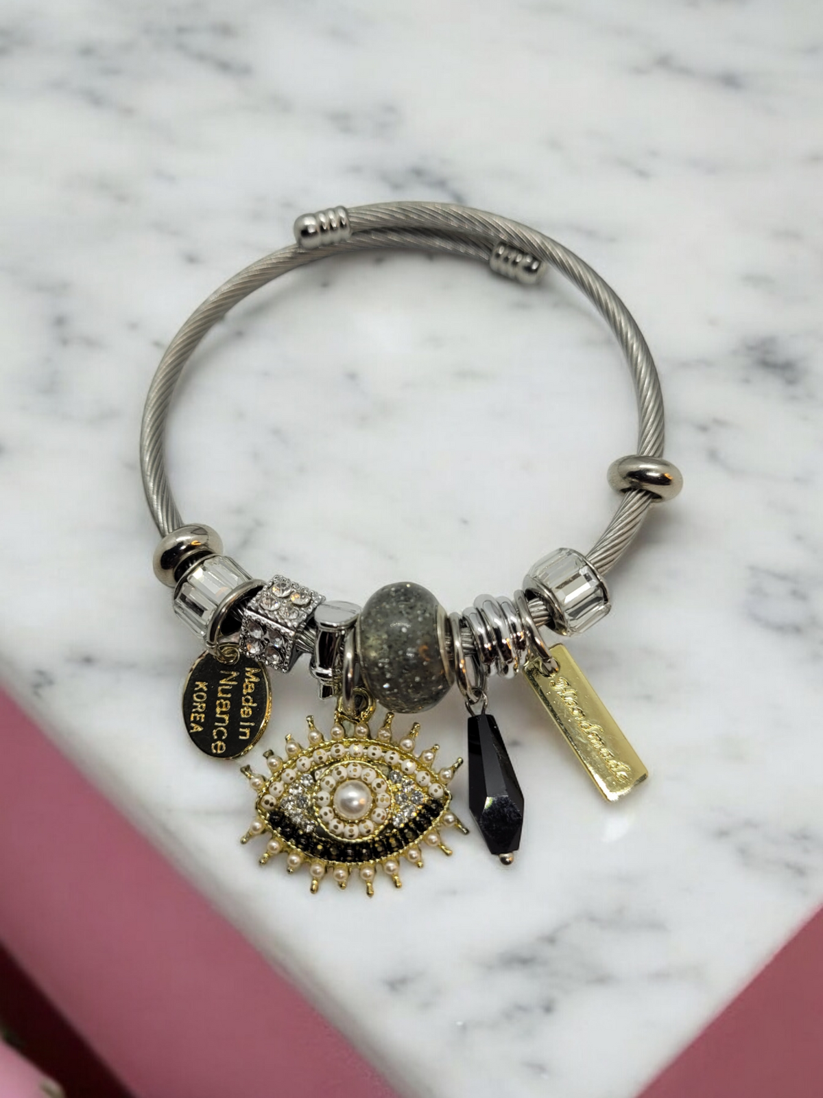Black and gold evil eye bracelet