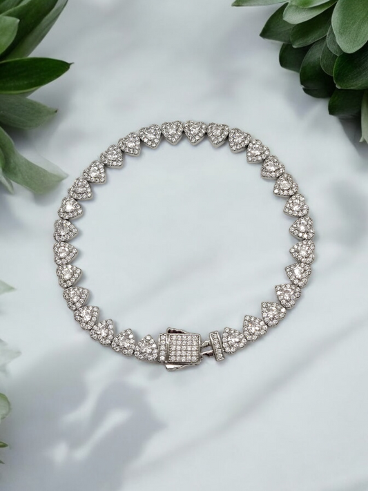 Heart double blinged 18k sliver plated bracelet