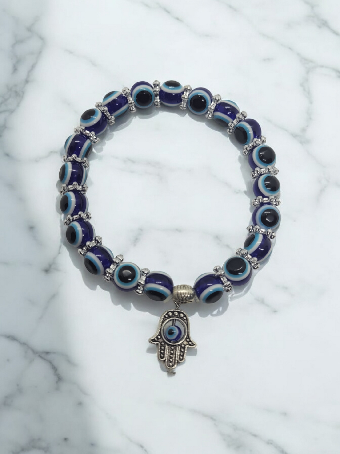 Blue beaded evil eye bracelet