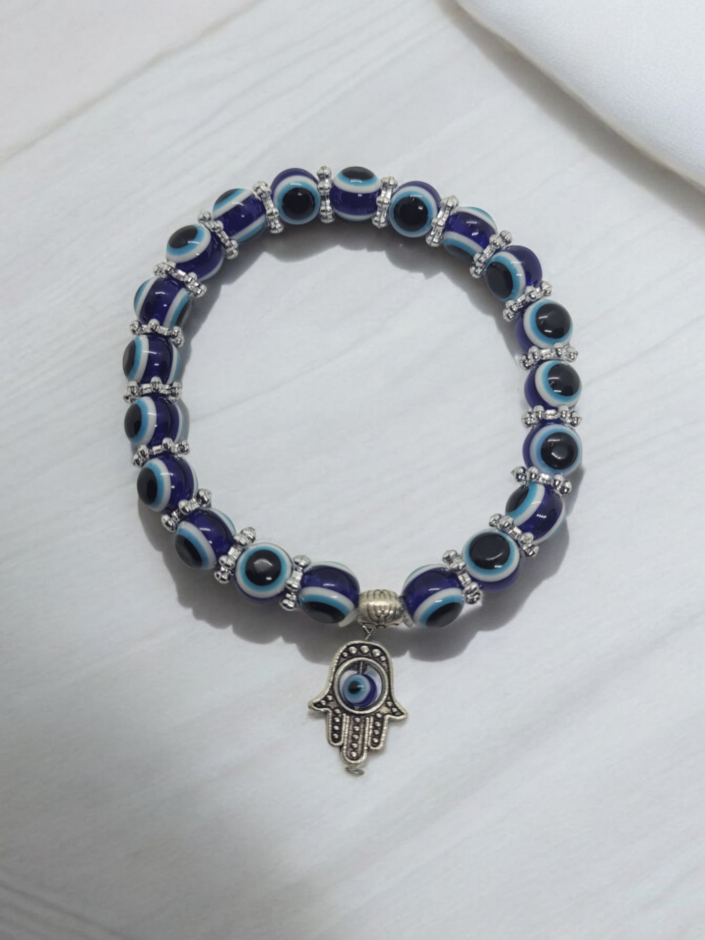 Blue beaded evil eye bracelet