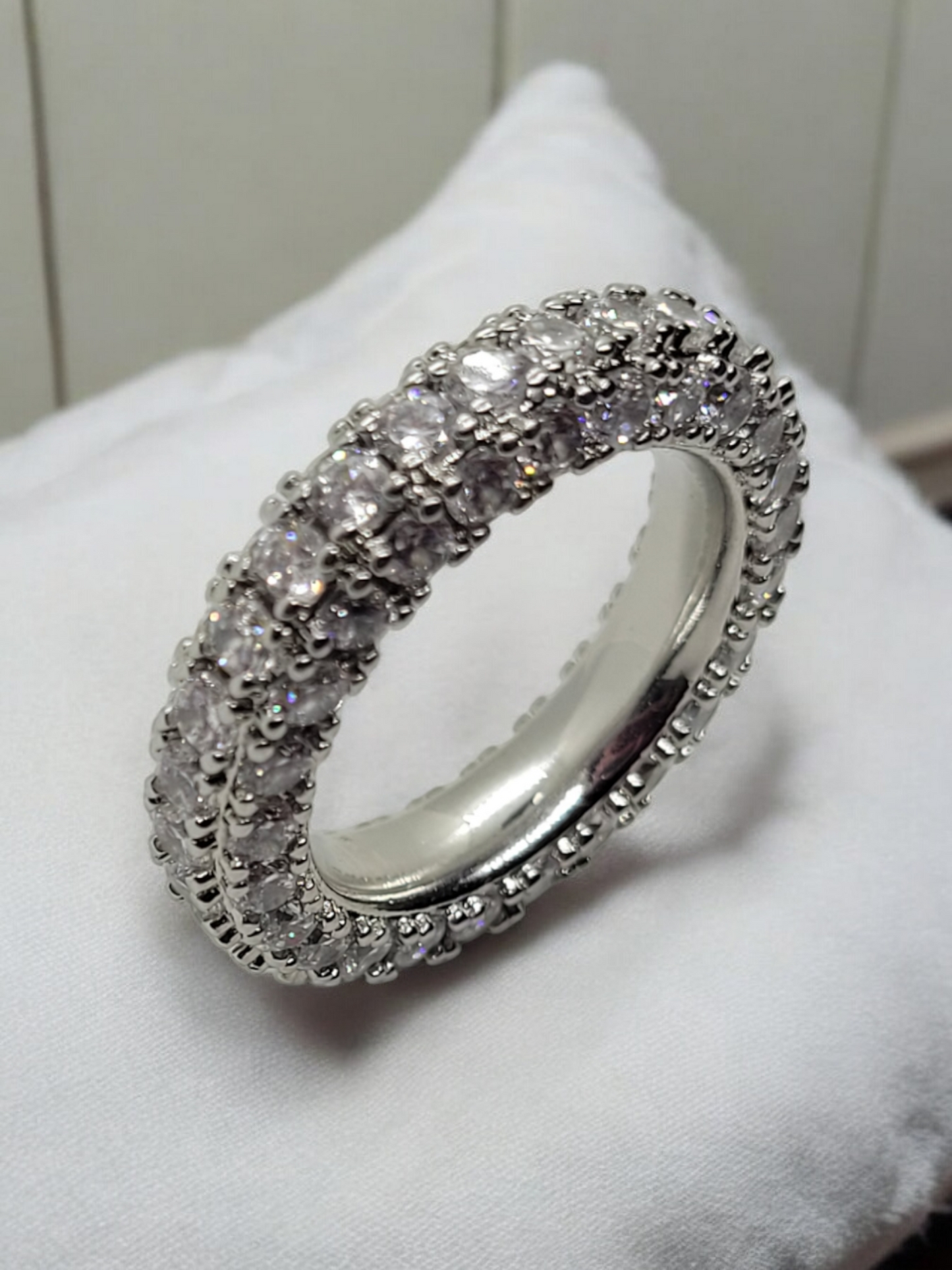 Cubic zirconia blinged out ring 18k sliver plated