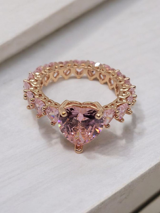 Pink & Silver heart 18k Gold & Silver Plated Ring