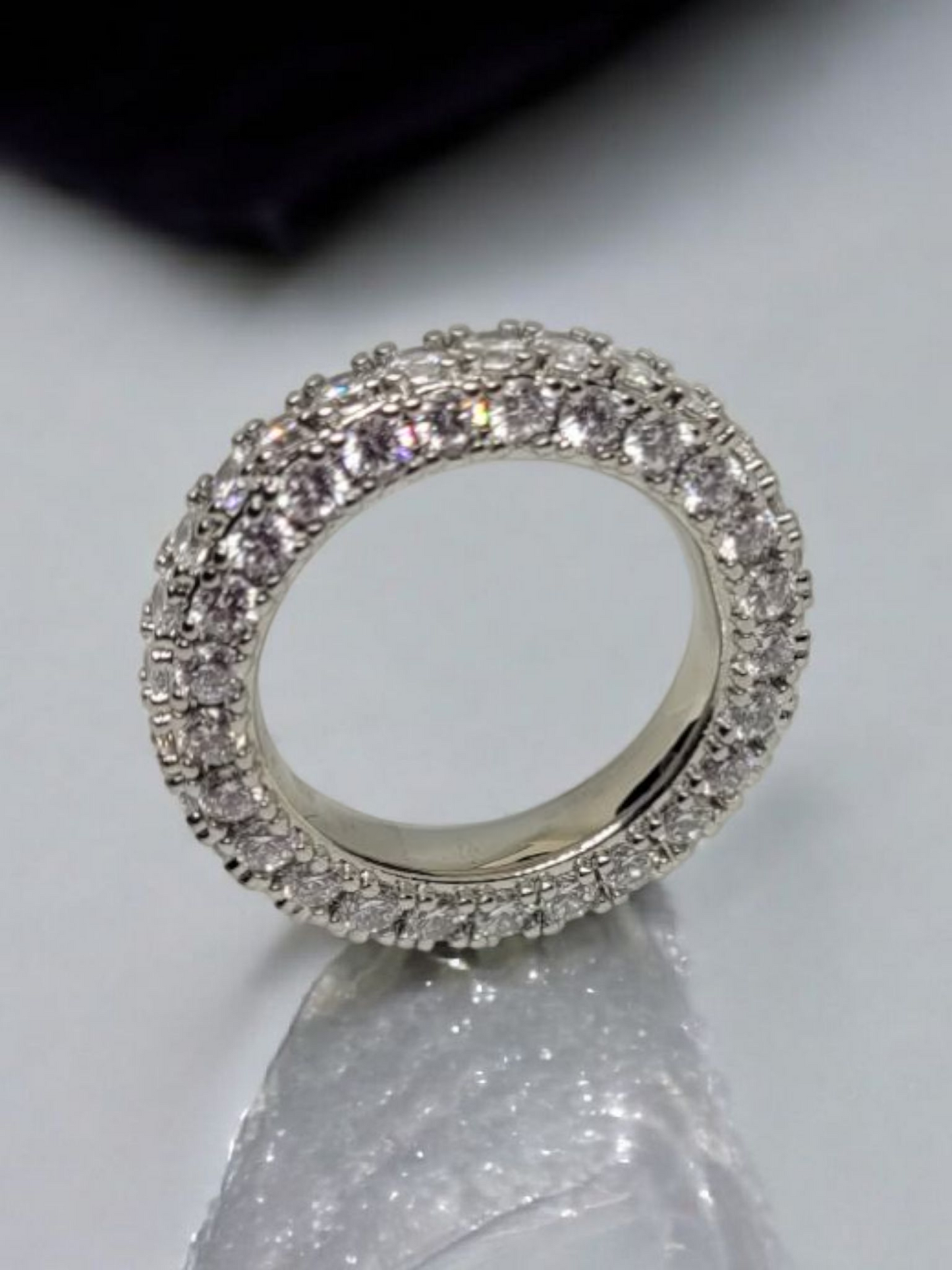 Cubic zirconia blinged out ring 18k sliver plated