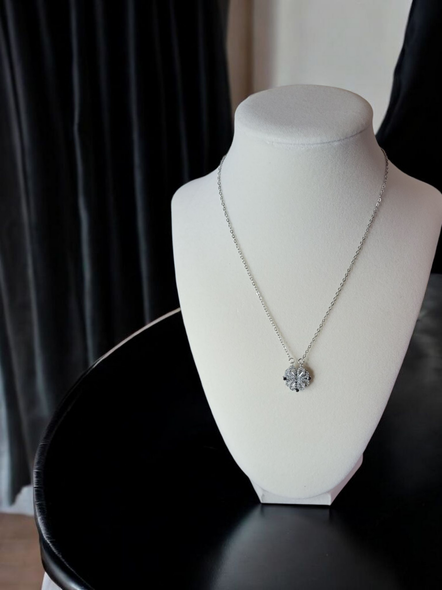 Sliver Heart Clover Magnetic Necklace
