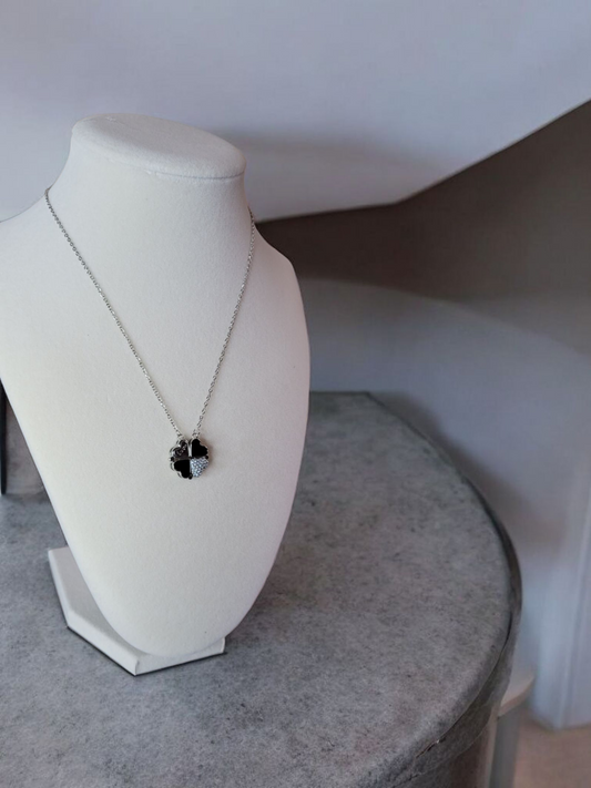 Sliver & Black Heart Clover Magnetic Necklace
