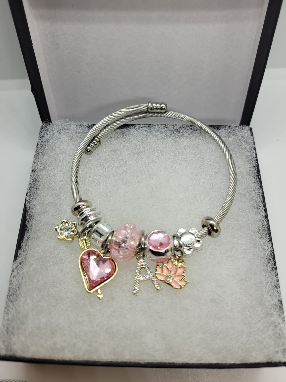 Pink heart with A flower bracelet