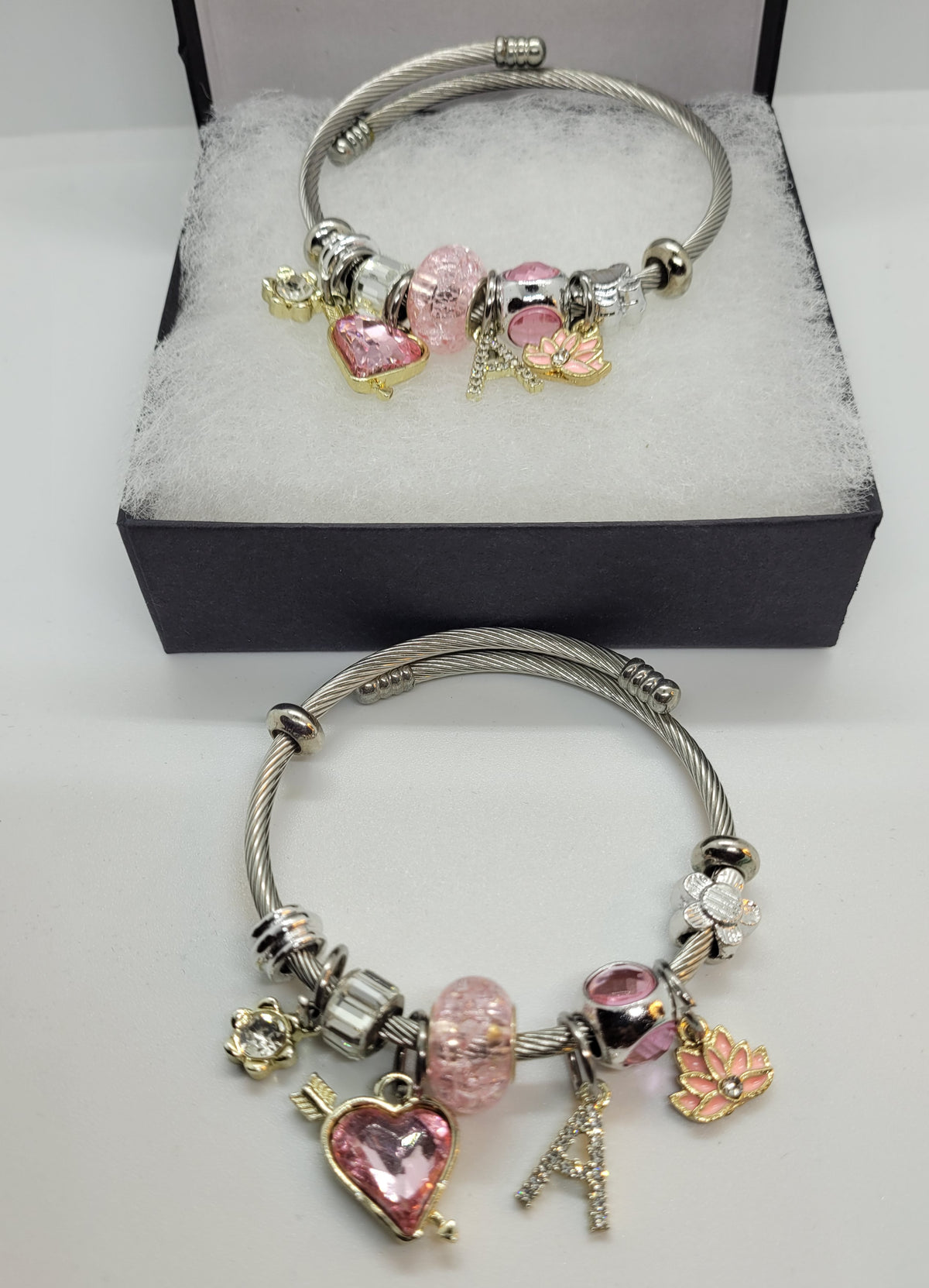 Pink heart with A flower bracelet