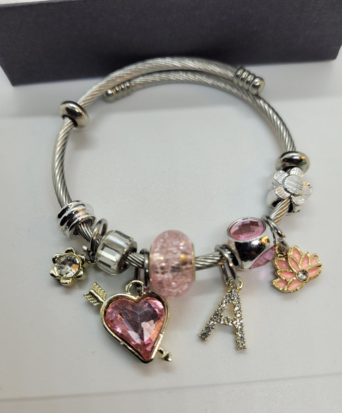Pink heart with A flower bracelet
