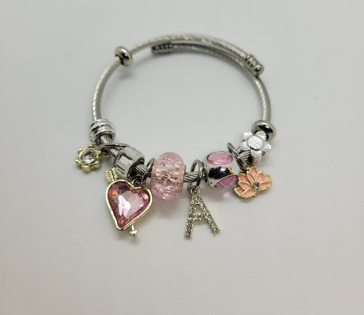 Pink heart with A flower bracelet