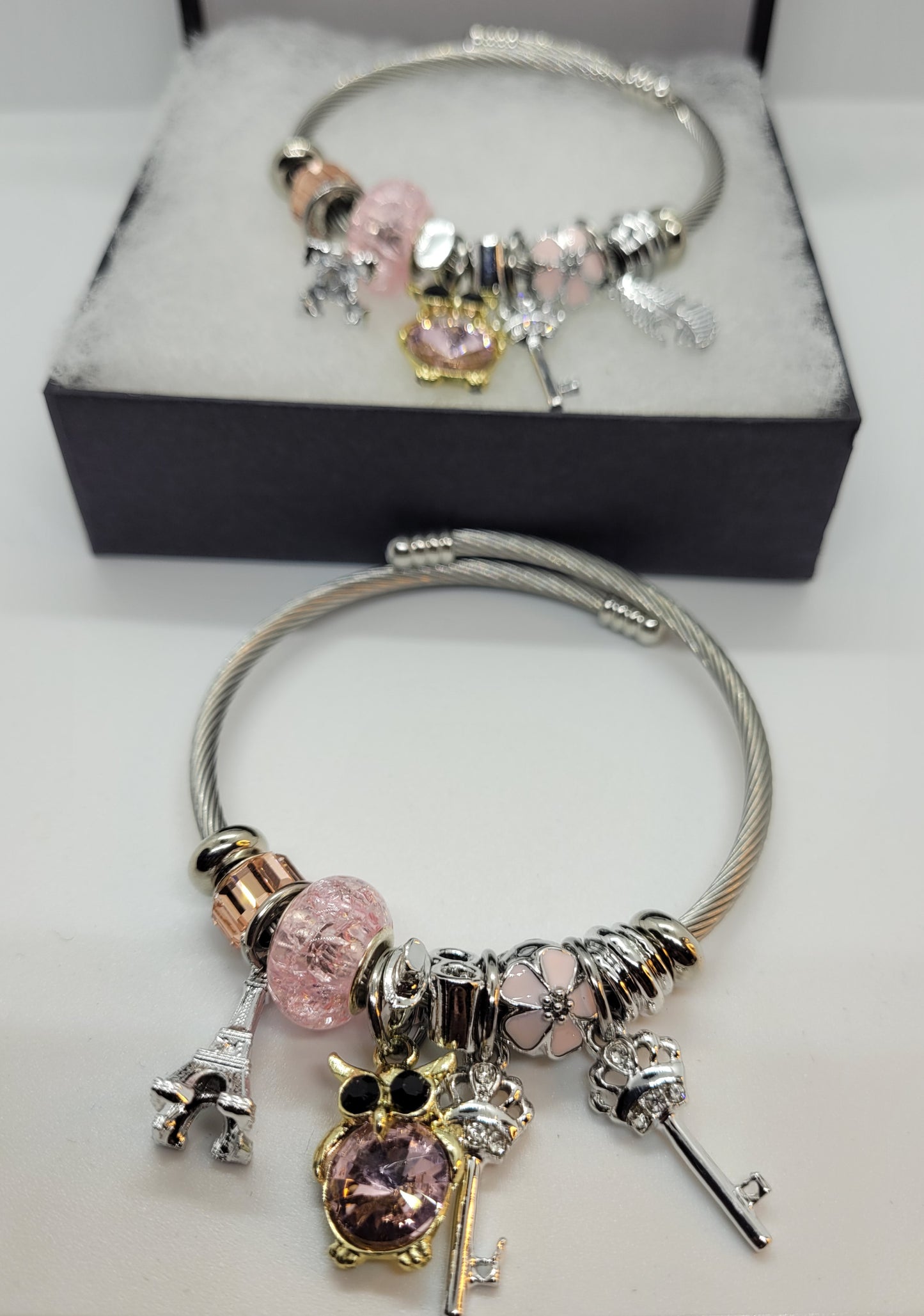 Pink and gold owl bracelet