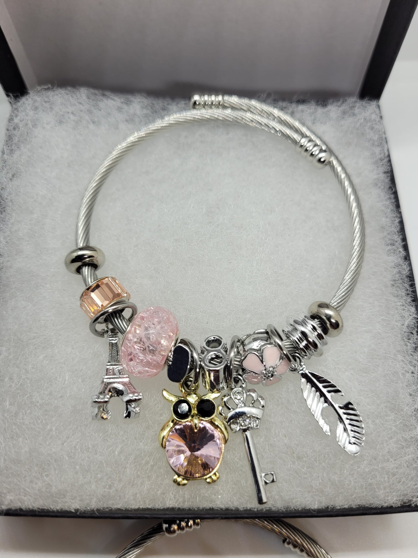 Pink and gold owl bracelet