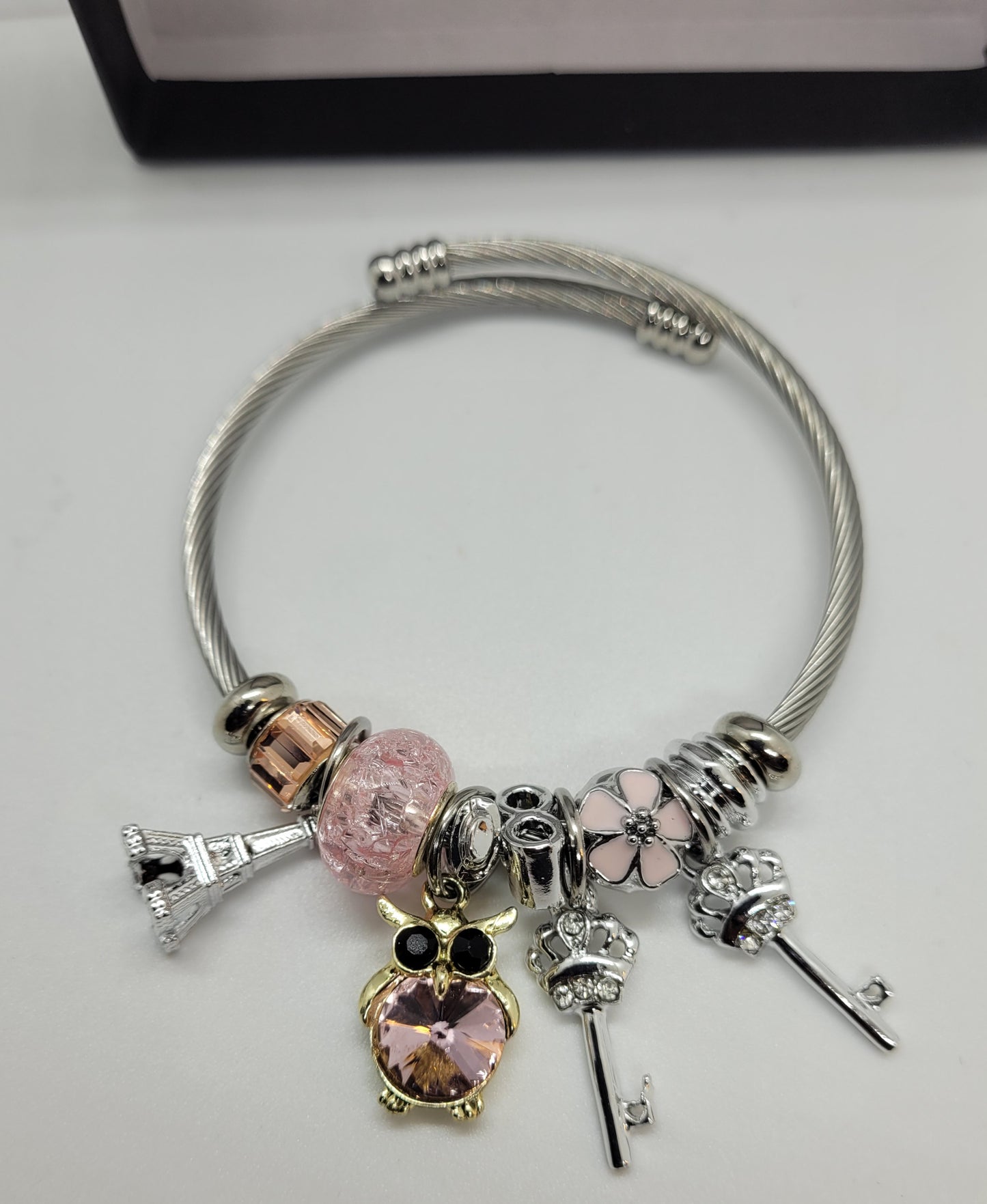 Pink and gold owl bracelet
